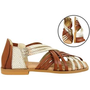 Stravers - Romeinse Sandalen Plat Maat 42 Vierkante Neus Dames Bruin Zilver Grote Maten