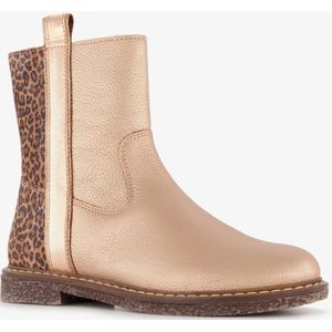 Groot leren meisjes enkellaarsjes met panterprint details goud - Maat 28 - Uitneembare zool