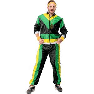 Original Replicas - Jaren 80 & 90 Kostuum - 80s Tracksuit Jamaican Jogger - Man - Groen, Zwart - 3XL - Carnavalskleding - Verkleedkleding