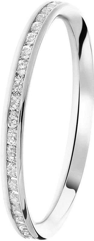 Lucardi Dames Railring rondom zirkonia - Ring - Cadeau voor vrouwen - 9 Karaat - Witgoud