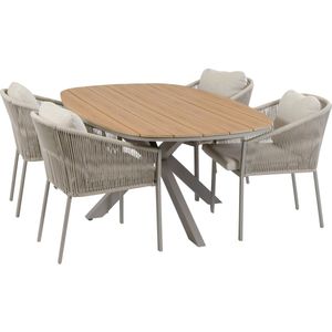 5-delige tuinset | 4 Elvira tuinstoelen (Camel) | Tuintafel Cadiz 180x115cm (Camel)