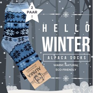 green-goose® Alpaca Dames Thermosokken | 2 Paar | Maat 35-39 | Blauw, Grijs | 95% Alpaca Wol | Heerlijk Warm en Rekbaar | Duurzaam Kerstcadeau