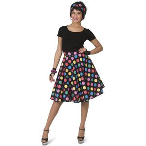Funny Fashion - Rock & Roll Kostuum - Hotty Dotty Gekleurde Stippen Jaren 50 Rock And Roll Rok - Vrouw - Multicolor - One Size - Carnavalskleding - Verkleedkleding