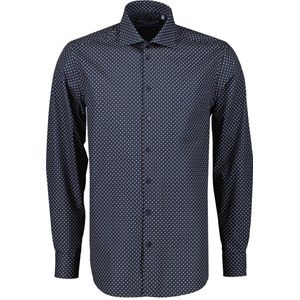 Ledub modern fit overhemd - donkerblauw dessin - Strijkvriendelijk - Boordmaat: 37