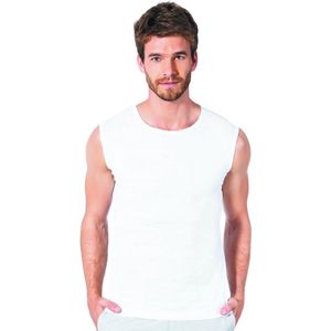 3 pack-Ronde Hals Heren Mouwloos Singlet-100% Katoen-Onderhemd Heren-Wit-Maat S