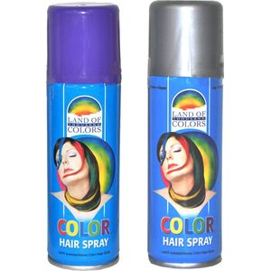 Goodmark haarverf/haarspray set van 2x flacons van 111 ml - Paars en Zilver - Carnaval verkleed spullen - Haar kleuren