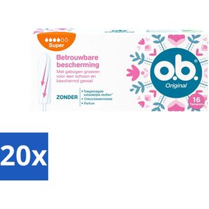o.b. Tampons - Original Super - Gebogen Groeven - Voor Betrouwbare Bescherming - 16 Tampons - Bulkverpakking - 20 stuks