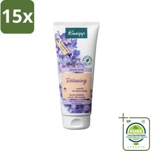 15 x Kneipp - Douche scrub - Relaxing - Lavendel - Bloemige geur - 200 ml - Grootverpakking - Douche Scrub - Lavendel - Exfoliatie - Zachte Huid - Jojobapitjes