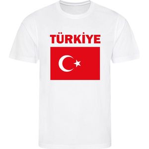 Turkije - Turkey - Türkiye - T-shirt Wit - Voetbalshirt - Maat: 122/128 (S) - 7 - 8 jaar - Landen shirts