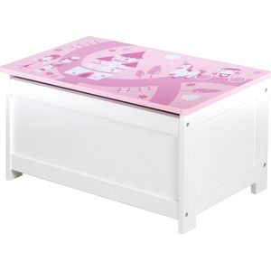 Roze kinderbed en speelgoedkist voor meisjes