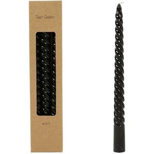 Twist gedraaide Dinner kaarsen - zwart 25 cm - 6 stuks