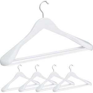 Relaxdays garderobehangers hout - set van 5 - brede schouders - draaibare haak - broekhanger - wit