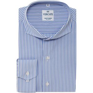 Vercate - Strijkvrij Overhemd - Blauw Wit - Lichtblauw gestreept - Slim Fit - Poplin Katoen - Lange Mouw - Heren - Maat 44/XL