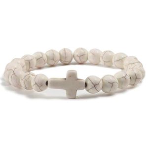 Kruis armband heren  - Jezus - Christelijk - bijbel kralen - Wit - 20 cm