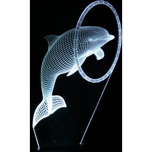 Nachtlamp 'Dolfijn in ring' - LED lamp - 3D Illusion - 7 kleuren en 4 effecten