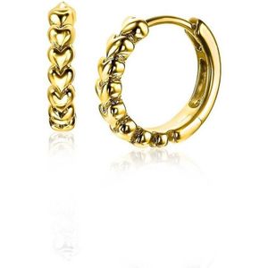 Zinzi zilveren oorringen 15x3mm 14K geel verguld met hartjes ZIO1798G