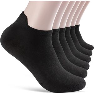 Badstof sneakersokken | Naadloos | Anti-blaren bescherming | Merk: Naft | Kleur: Zwart | Maat: 35 t/m 50 | 6 Paar