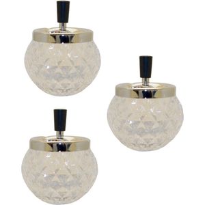 3x stuks glazen bol draaiasbakken/drukasbakken transparant 12 x 14 cm - Terrasasbakken - Stormasbakken