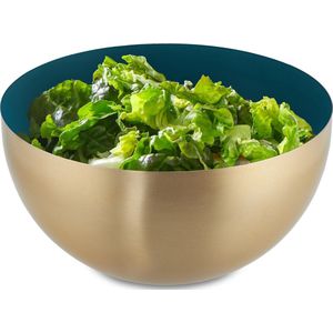 Relaxdays saladeschaal - 2 liter - saladekom - serveerschaal - rond - mengkom - rvs - groen