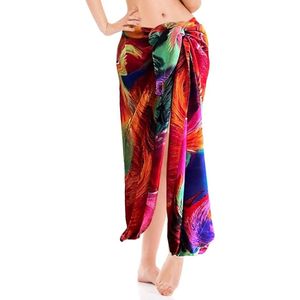 Grote sarong sjaal deken wrap met kwastjes zomer mode strandkleding badmode bikini coverup - veelkleurig patroon - trendy vakantiekleding voor vrouwen