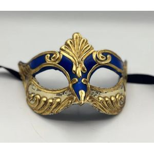 Venetiaans masker blauw met goud en muziek nootjes - Handgemaakt blauw oogmasker - gala masker blauw - masker voor mannen blauw