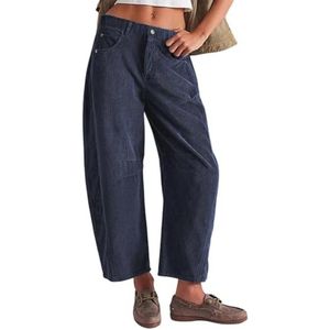 Vintage Corduroy Broek voor Dames met Elastische Taille en Brede Pijpen