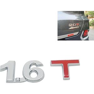 3D Universele Decal Verchroomde Metalen 1.6 T Auto Embleem Badge Sticker Auto Trailer Gasverplaatsing Identificatie, Size: 8.5x2.5 cm