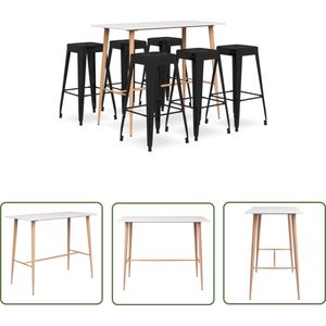 vidaXL Bartafel - Barset - 7-delige Barset wit en zwart - Barkrukken - Loungehoek - Meubels