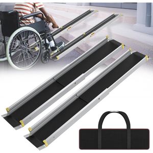 Aufun rolstoelhelling telescopische oprijplaten telescopische rail deurdrempel aluminium drempelhelling rolstoelhelling deurdrempelhelling draagvermogen 300 kg, zilver (75,5-122 cm)