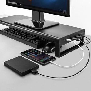 Monitor Verhoging Standaard - Laptop / iMac / PC Computer Scherm Verhoger - Bureau Beeldscherm Verhoging Stand kantoor Tafel Workstation - Met Usb poorten & wireless lader - zwart