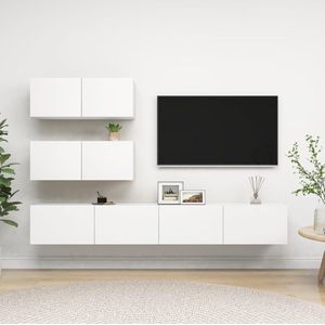 The Living Store Hangende tv-kasten - Televisiemeubelset - 80x30x30 cm en 100x30x30 cm - Wit - Spaanplaat