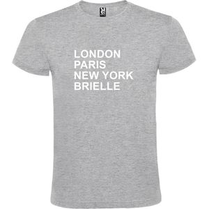Grijs T-shirt 'LONDON, PARIS, NEW YORK, BRIELLE' Wit Maat XS