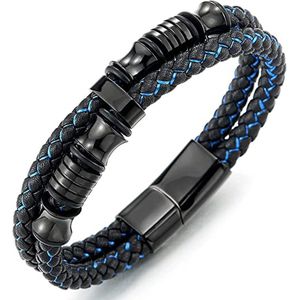 Malinsi Armband Heren - Blauw Mysterie - RVS en Leer - 20 cm + 2 cm verlengstuk - Armbandje Mannen