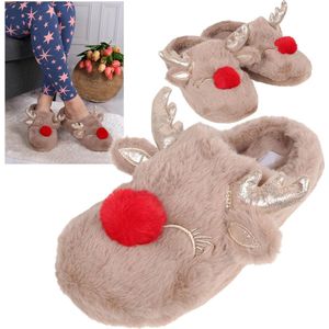 Rendier damespantoffels/thuissloffen, bruin, warm