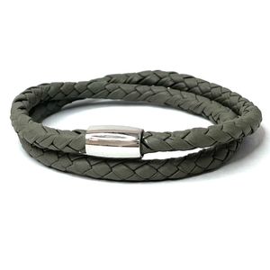 NIEUW! Jolla - dames armband - magneet - staal - gevlochten leer - Braided Steel - Licht Grijs