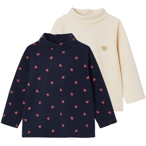 Vertbaudet - Set van 2 Onderhemdjes - Roze en Grijs - Lange Mouwen