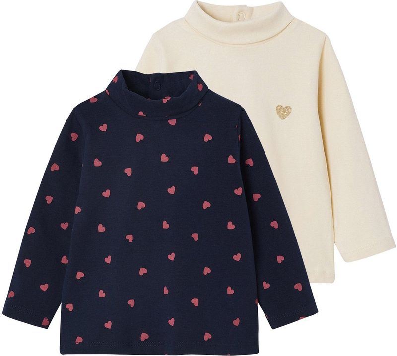 Vertbaudet - Set van 2 Onderhemdjes - Roze en Grijs - Lange Mouwen