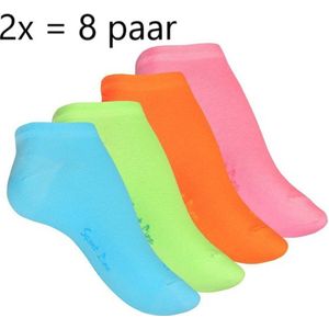 8 paar sneakersokken felle kleuren maat 35/38 mix blauw,groen,roze en oranje