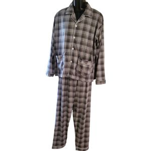 Uniseks Pyjama set Dames & Heren - 2 Delig - Kleur Grijs/Wit/Geel - Geruit - Maat M - Lange Mouwen - Lange Broek - Knopen - Cadeau - Kerst