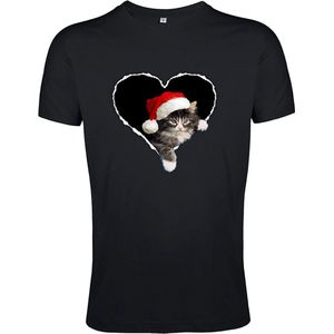 T-Shirt 1-155K Cat Heart Design - Zwart, kids 11-12jr