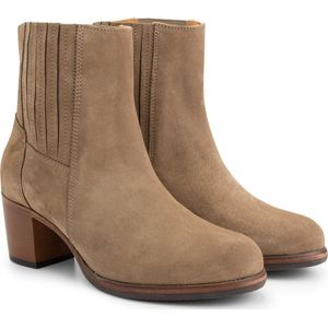 Mysa Pentas Suede - Dames Leren Enkellaarzen - Nette Chelsea boots op hak - Taupe Suede Leer