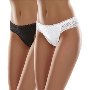 Merry Style Dames Slip Onderbroek - Katoen - Regular Taille - 2-Pack - MS-GAB-140-Panties-n-2P - (2Pack) Zwart/Wit - S