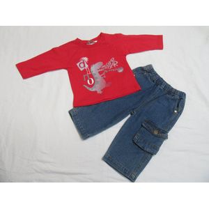 wiplala , jongens, kledingset , tshirt rood + jeans , 3 maand 62