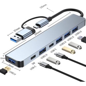 Ferfito Aluminium 7 in 1 USB 3.0 & USB-C Hub-1x USB 3.0 - 2x USB-C - 4x USB 2.0 -USB C hub met 7 poorten - USB splitter - Docking station laptop