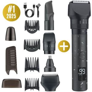 BAØRD 5 in 1 Baardtrimmer Pro - Verstelbaar 1-20mm - IPX6 Waterproof - Trimmer, Bodygroomer, Scheerapparaat voor Mannen - Snelladen via USBC - Baard Verzorging Tip - Grooming Set - Trimmen - Scheermachine - Baardverzorging - Tondeuse - Barber - Zwart