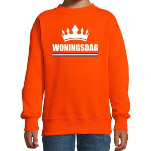 Koningsdag sweater / trui Woningsdag oranje voor jongens en meisjes - Woningsdag - thuisblijvers / Kingsday thuis vieren 106/116 (5-6 jaar)