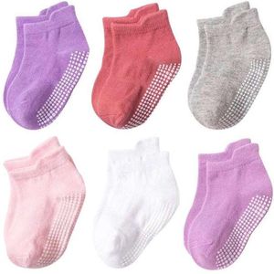 Antislip sokken voor baby’s/kinderen|Meisjes sokken 1-3 jaar|Anti slip|6 paar|Effen|Enkelsokken|