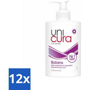 12 x Unicura - Vloeibare Handzeep - Anti Bacterieel - Balans - 250 ml - Antibacteriële Handzeep - Vloeibare Handzeep - Handzeep - Huidverzorging - Antibacterieel