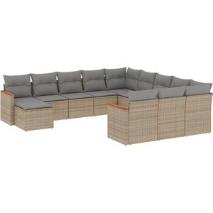 vidaXL - 12-delige - Loungeset - met - kussens - poly - rattan - beige