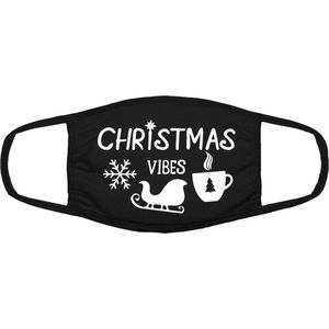 Christmas Vibes | kerst | feestdagen | winter | mondkapje | gezichtsmasker | bescherming | bedrukt | logo | Zwart mondmasker van katoen, uitwasbaar & herbruikbaar. Geschikt voor OV